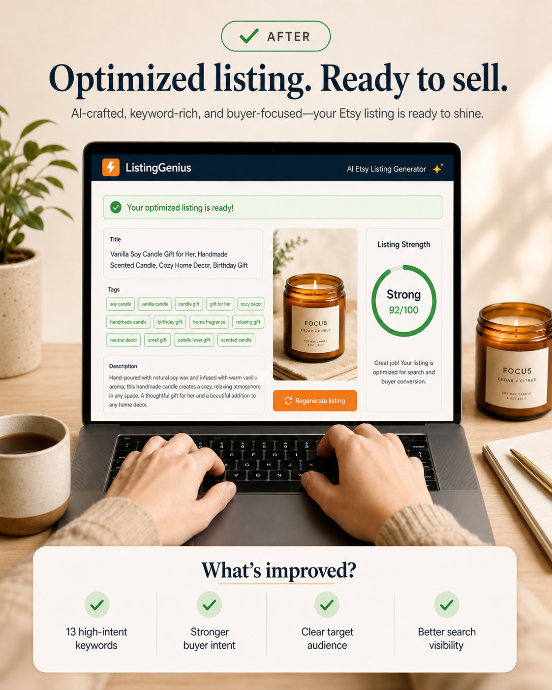 After ListingGenius polished Etsy listing output visual